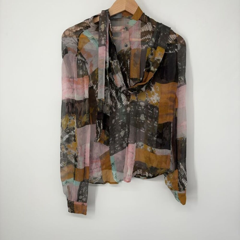 Raquel Allegra Tie Dye Scarf Neck Blouse